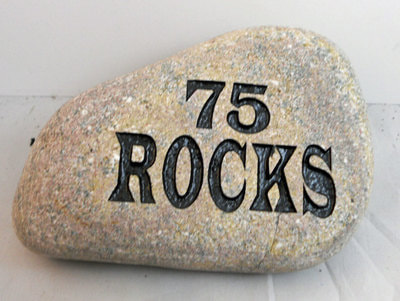Birthday Stone Engraved with "75 Rocks"