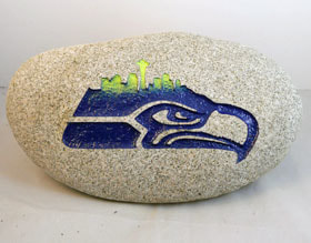 Seattle Seahawk engraved rock