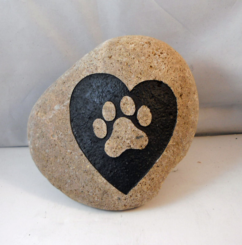 paw print heart engraved rock