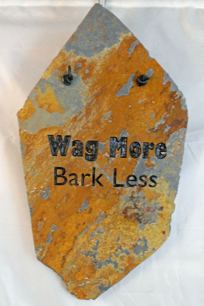 Wag More Bark Less
engraved stone sign