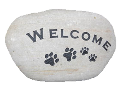 Welcome
paw print engraved rock