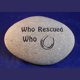 engraved horse headstone "who rescued who" rock horse memorial sign