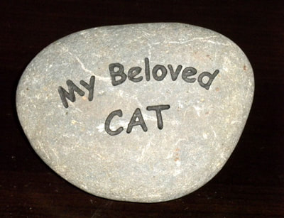 engraved cat headstone "Our beloved cat" rock cat memorial sign
