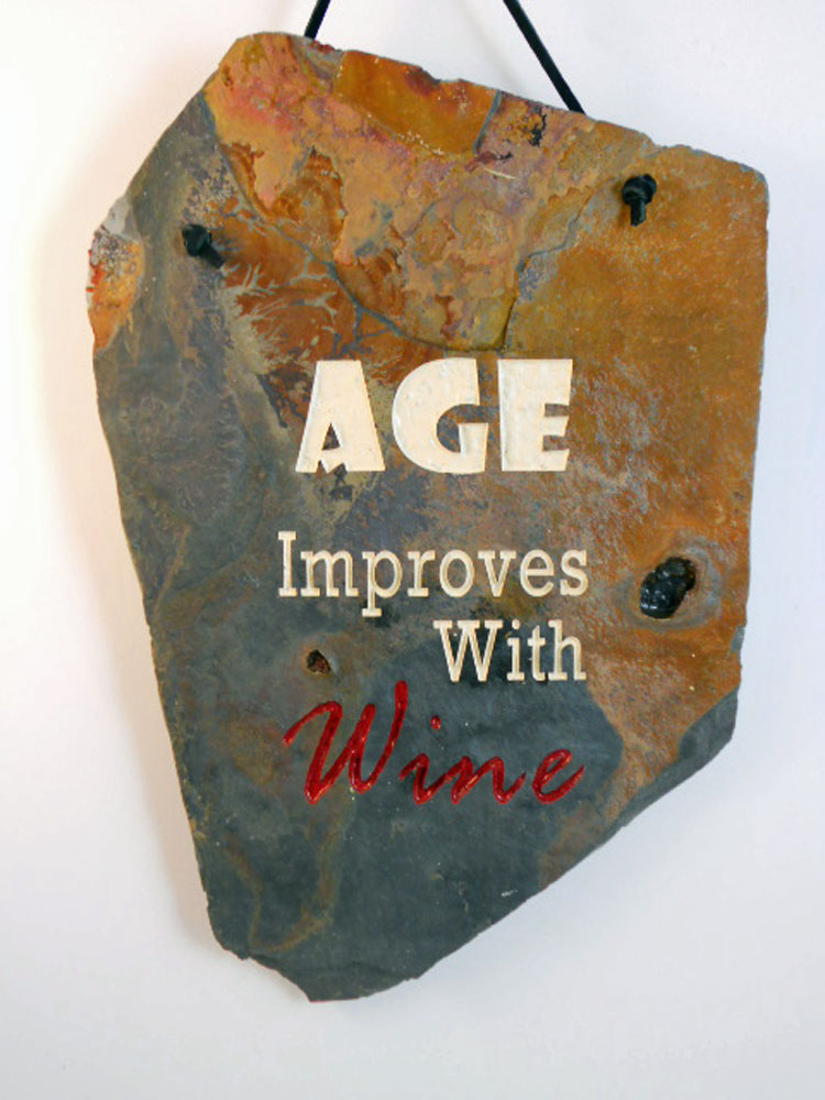 wine lover engraved plaque gift idea with "age improve with wine"