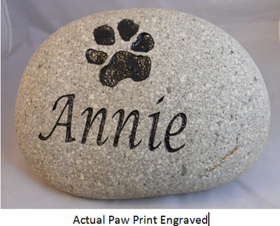 Personalized dog memorial engraved rock and stone sign with paw print