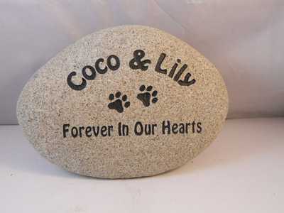 Engraved rock pet memorial gifts with "forever in our hearts"