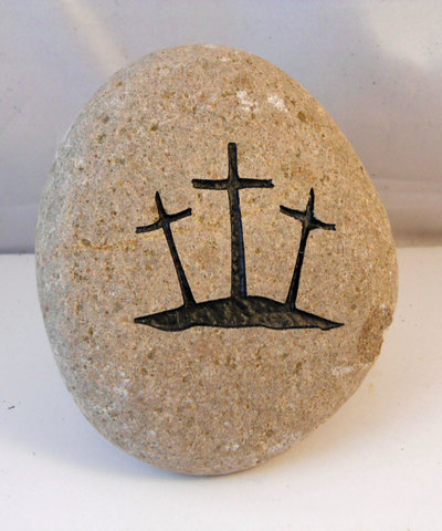 Cross Silhouette engraved rock