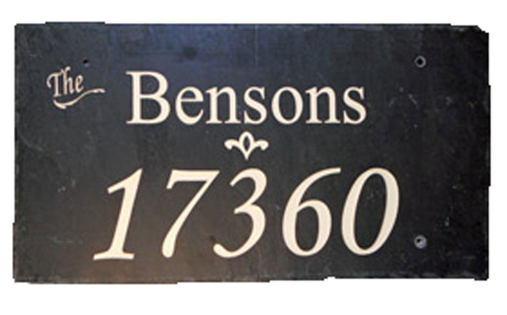 Custom Engraved Recycled Roof Slate and House Signs Size 10" x 18" for Business signs and Home sign plaques.