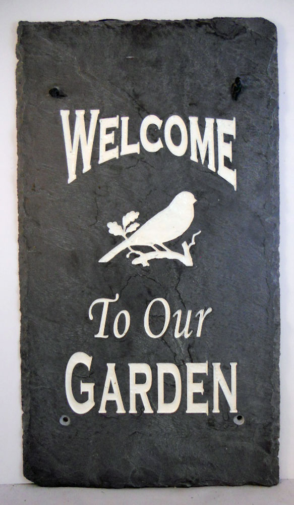 Engraved Slate & Rock slate sign welcome to my garden