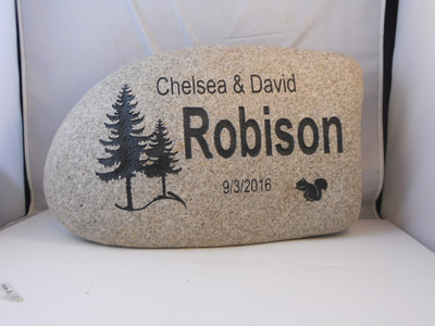 Personalize home entry stone with photos of pine trees engraved