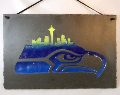 Seattle Seahawks engraved stone sign