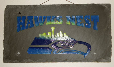Hawks Nest Seattle Seahawks engraved stone sign