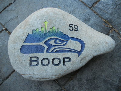 personalized memorial rock sign with seahawks photo
