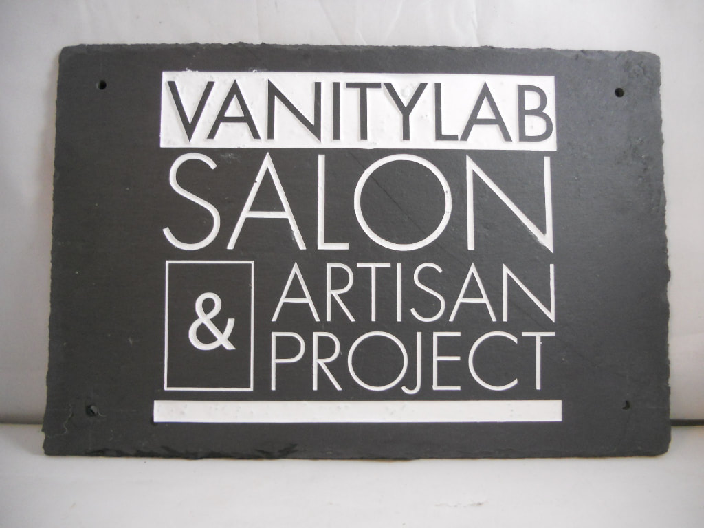 Engraved Rock and slate hair salon signs