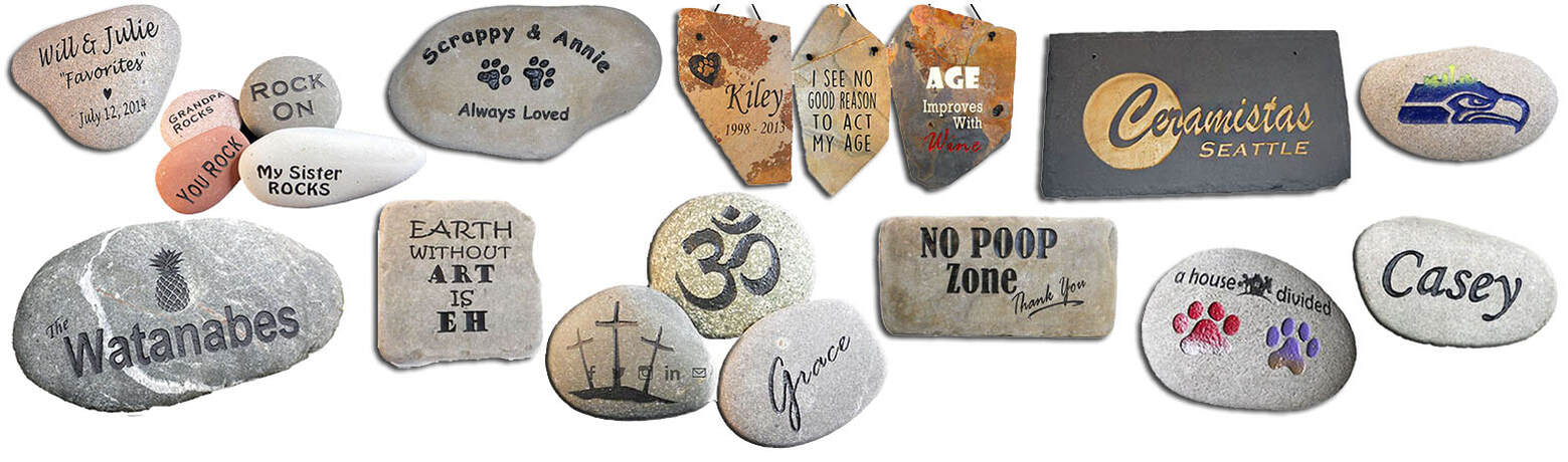 Personalized engraved rock and slate rock gifts for weddings, memorials and celebrations