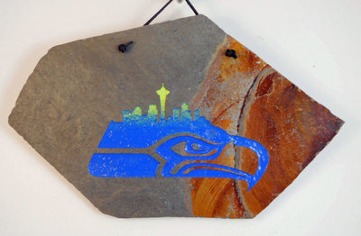 Seattle Seahawk engraved stone sign