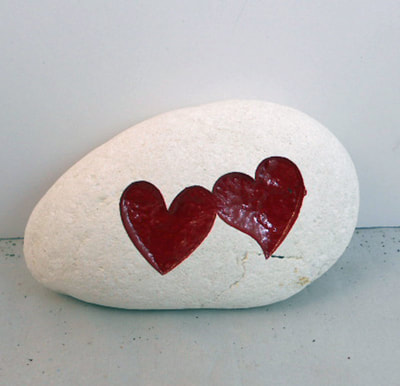 Attached Hearts Silhouette engraved stone sign