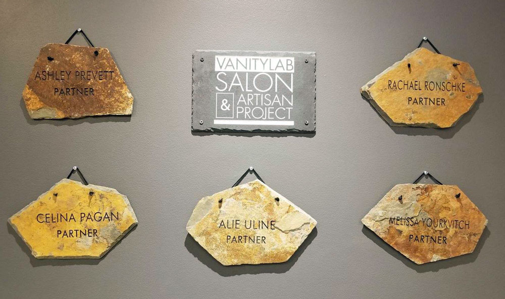 personalized rock and slate office plaques