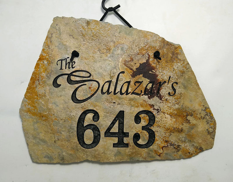 Engraved Stone Family Number Plaque Sign