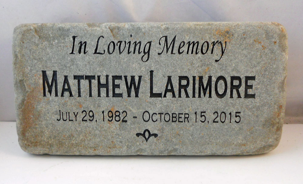 engraved custom stone paver that says in loving memory