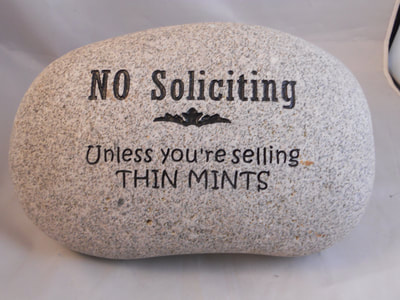 engraved home and garden no soliciting rock sign