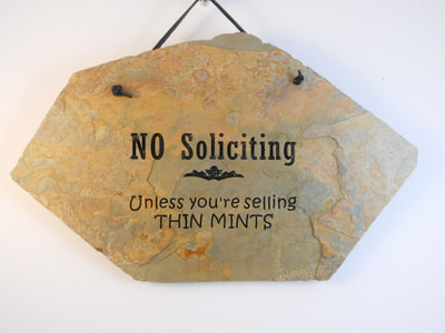 no soliciting engraved plaque rock signs