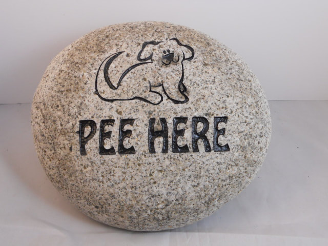 funny dog rock signs that say, Pee Here