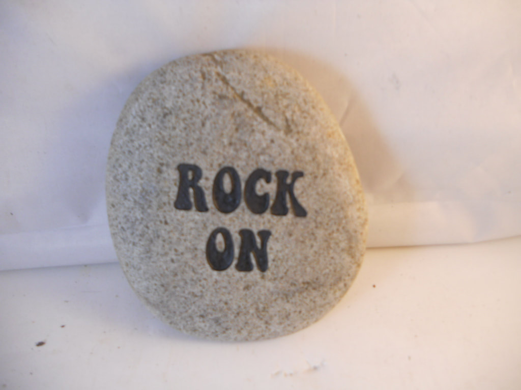 Rock On engraved stone sign