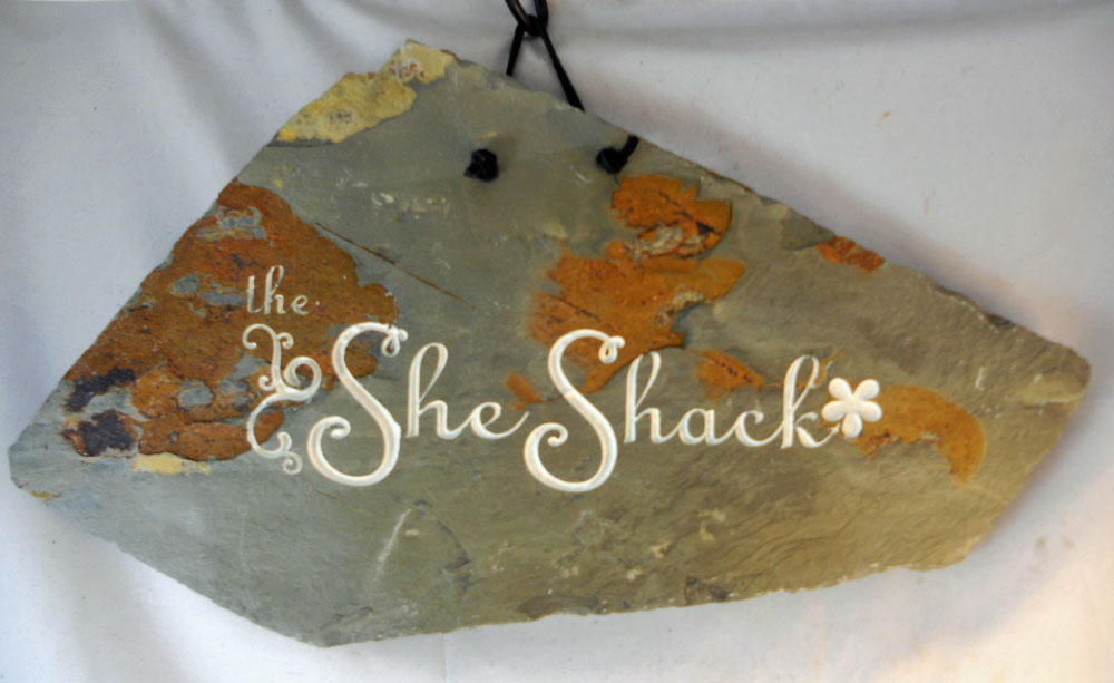 She Shack
engraved stone sign