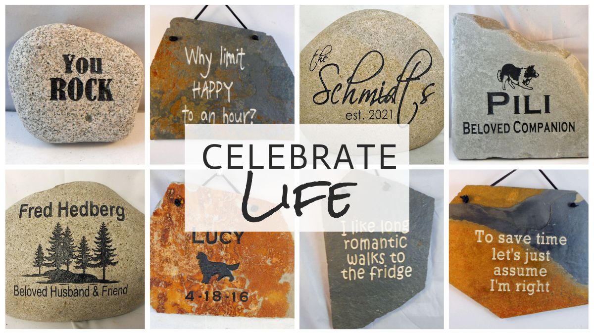 Personalized engraved rock gifts for weddings, memorials, and other celebrations