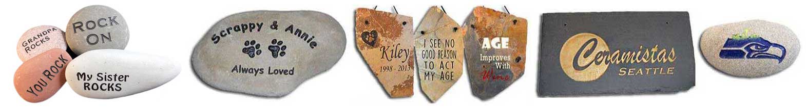 Personalized engraved rock and slate rock gifts for weddings, memorials and celebrations