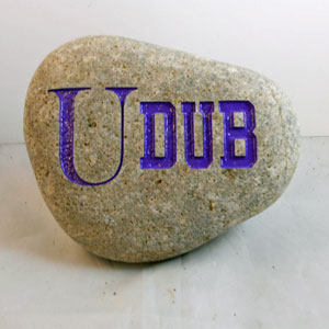 Custom engraved Udub
 football gift rock sign