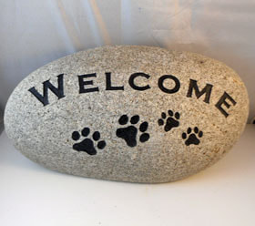 Engraved Slate & Rock welcome signs for dogs and cats