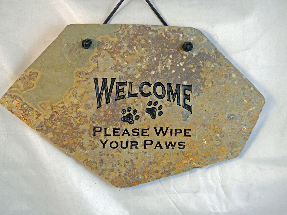 Engraved Slate & Rock signs for please wipe your feet 